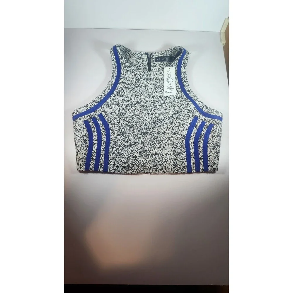 Heart Beeps 2 Pc Vest & Skirt Set Size L Black & White Speckle W Blue Stripe NWT